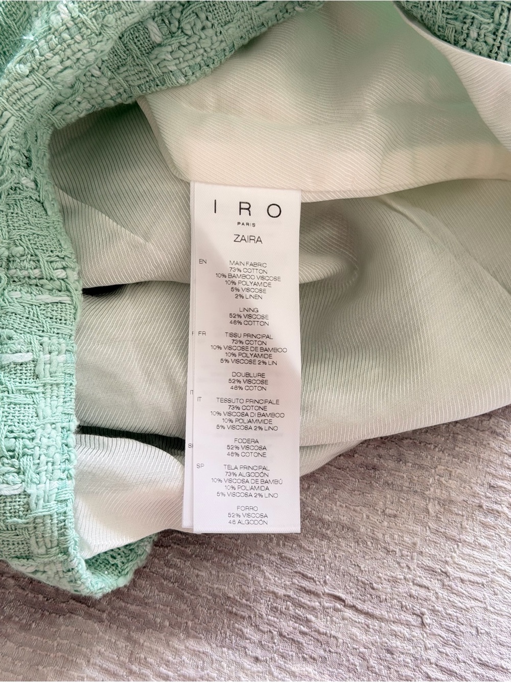 IRO Mint Green Glitter Tweed High-Waist Textured Shorts with Waist Tie, Size 36 - Picture 9 of 10